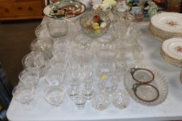 A collection of various table glassware to include
