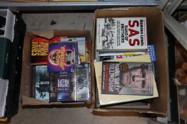 Two boxes of miscellaneous books and CDs and DVDs