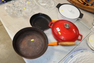 Two Le Creuset frying pans and a Brabantia cassero