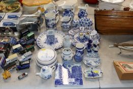 A quantity of various blue and white china includi