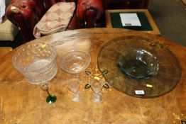A large art glass shallow dish and various other g