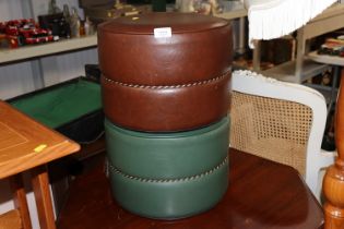 Two leatherette upholstered pouffes