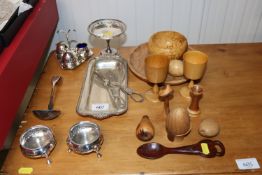 Various treen items including a Welsh love spoon,