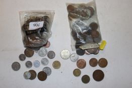 A collection of various copper and silver coinage