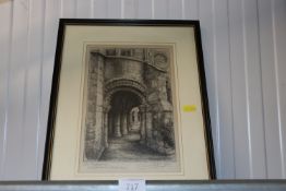 A pencil signed print of Canterbury Cathedral