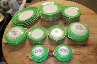 A quantity of Lawleys green and gilt pattern dinne