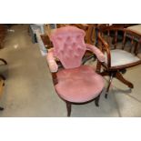 A19th Century mahogany elbow chair with pink drayl