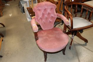 A19th Century mahogany elbow chair with pink drayl