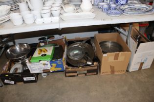 A quantity of stainless steel dinnerware and cater