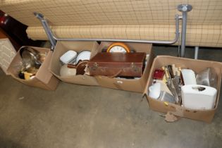 Four boxes of miscellaneous kitchenalia, cutlery e