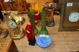Six pieces of coloured Art Glass