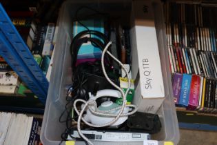 A box of various miscellaneous electronic applianc