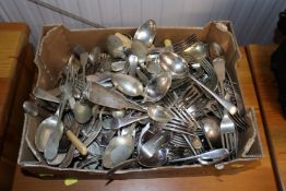 A large quantity of plated cutlery