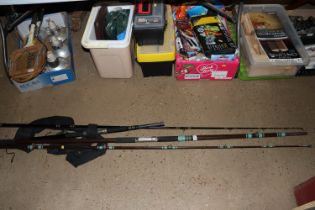 Two two-piece fishing rods, one with bag