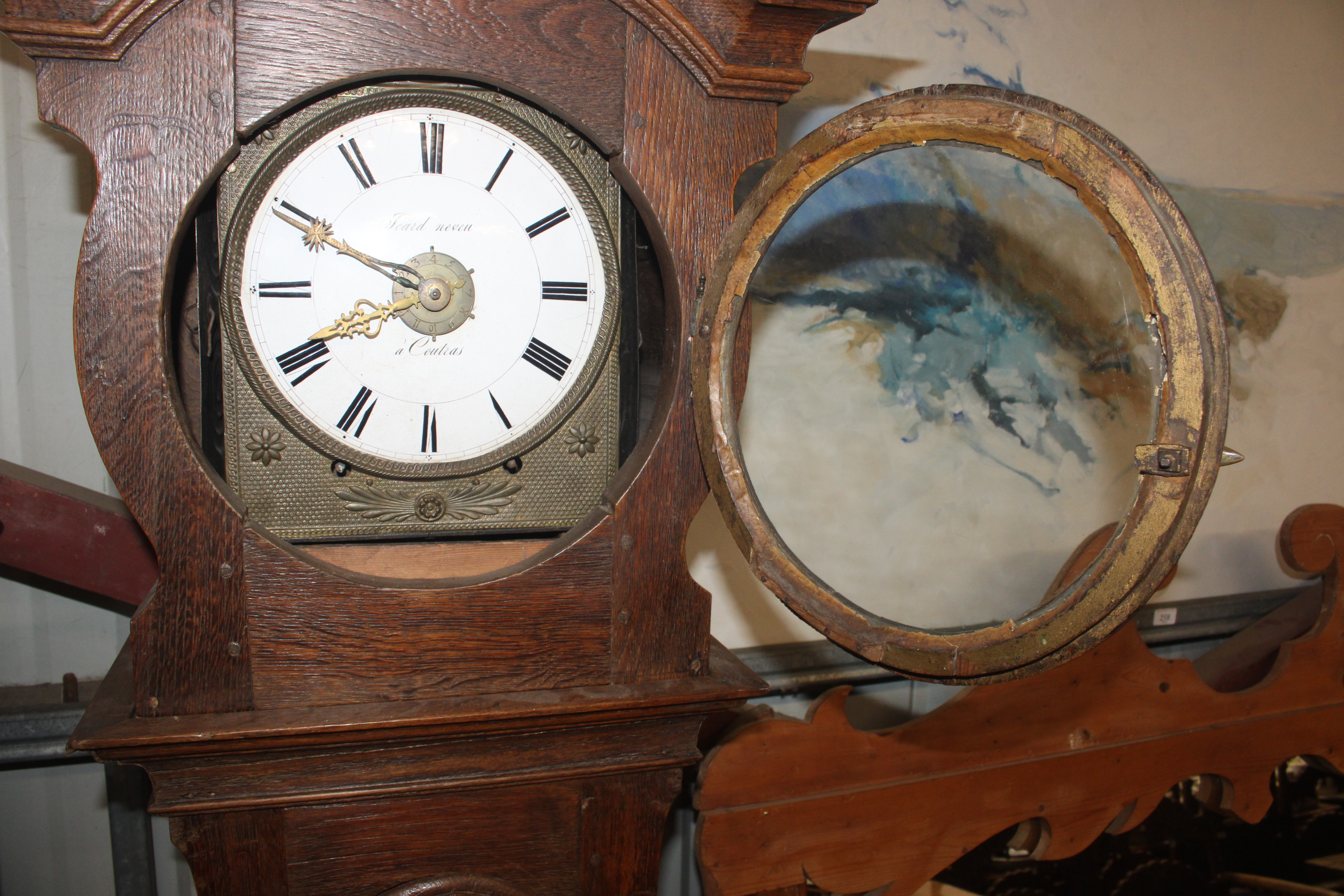 A tall French oak long case clock having circular - Image 3 of 4