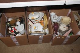 Three boxes of miscellaneous china and glassware t