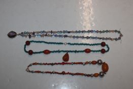 Three Sterling silver and gemstone necklaces inclu