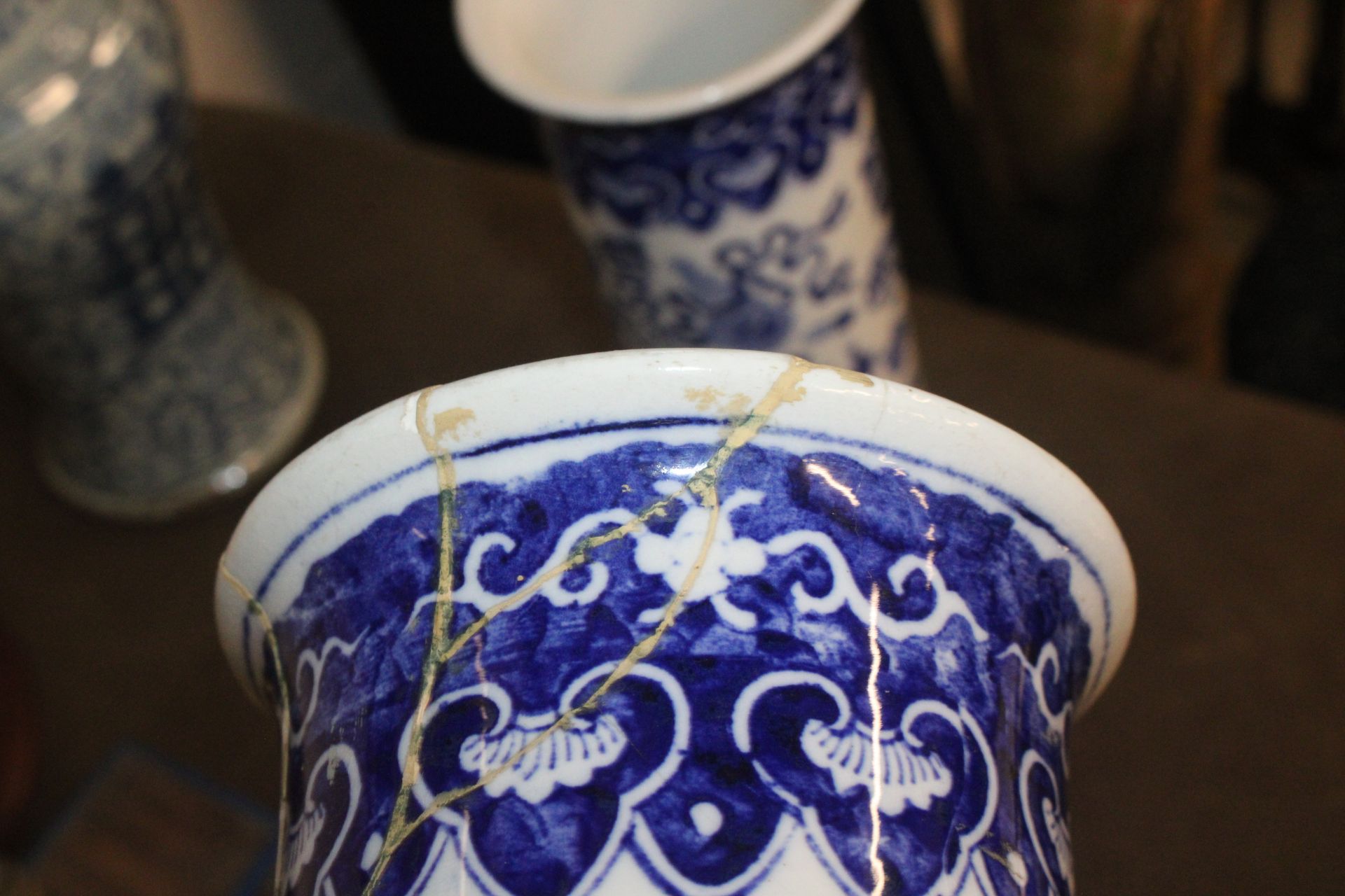 A Chinese blue and white garniture of vases compri - Image 13 of 13