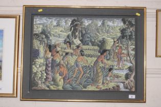 A painting on fabric, study of a jungle river scen