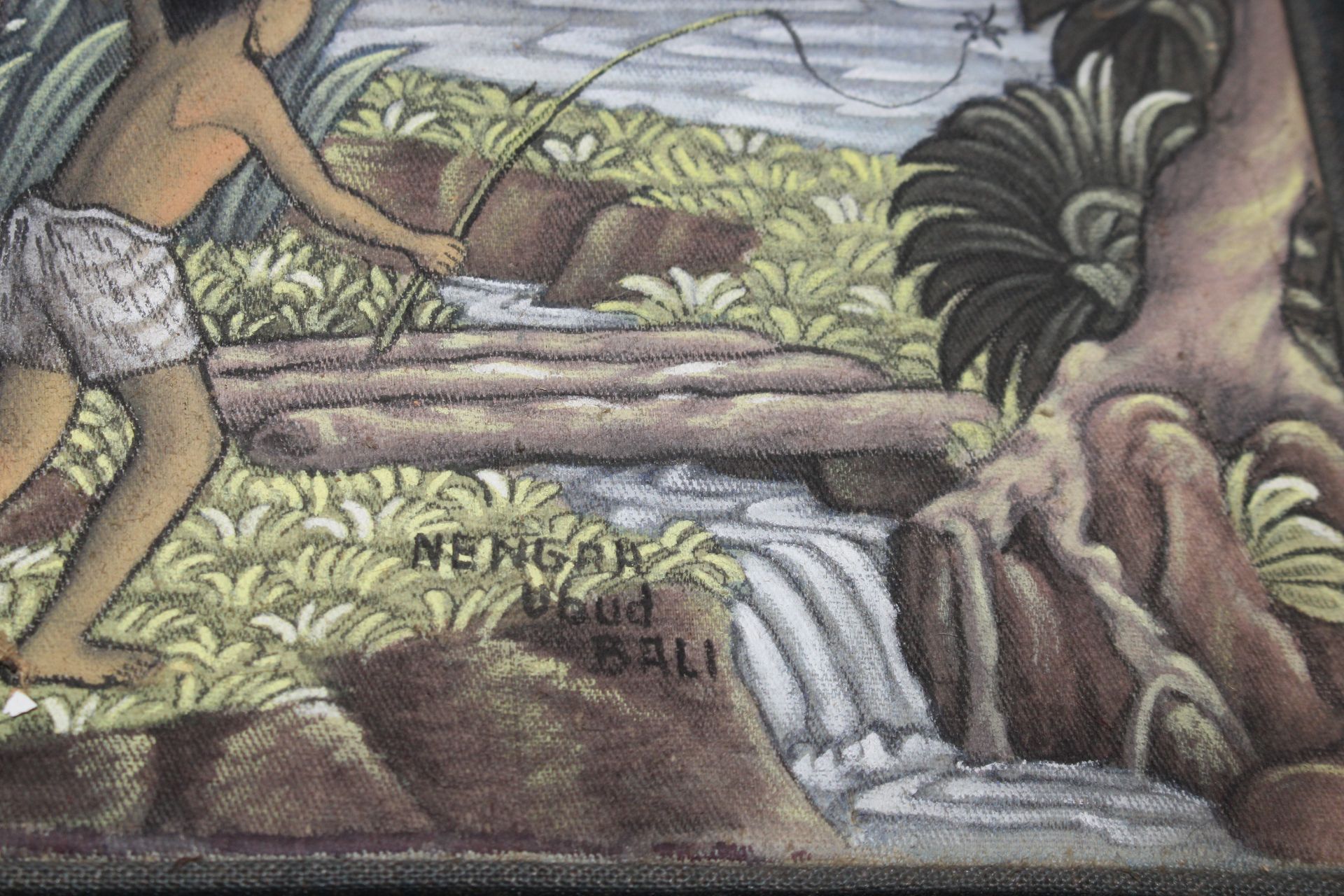 A painting on fabric, study of a jungle river scen - Image 3 of 3