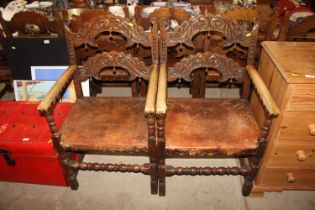 A set of eight carved oak Derbyshire style chairs,