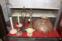 Various table lamps and a decorative lamp shade