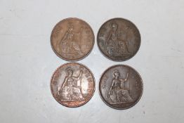 Four old pennies to include 1936 example