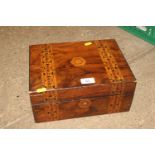 A Victorian inlaid wooden sewing box and various c