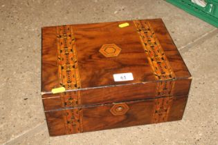 A Victorian inlaid wooden sewing box and various c