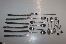 A silver pickle fork; a collection of various silv