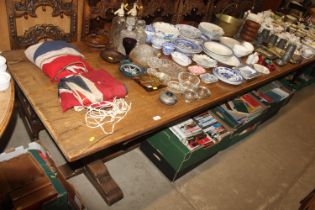 A large oak refectory dining table raised on end c