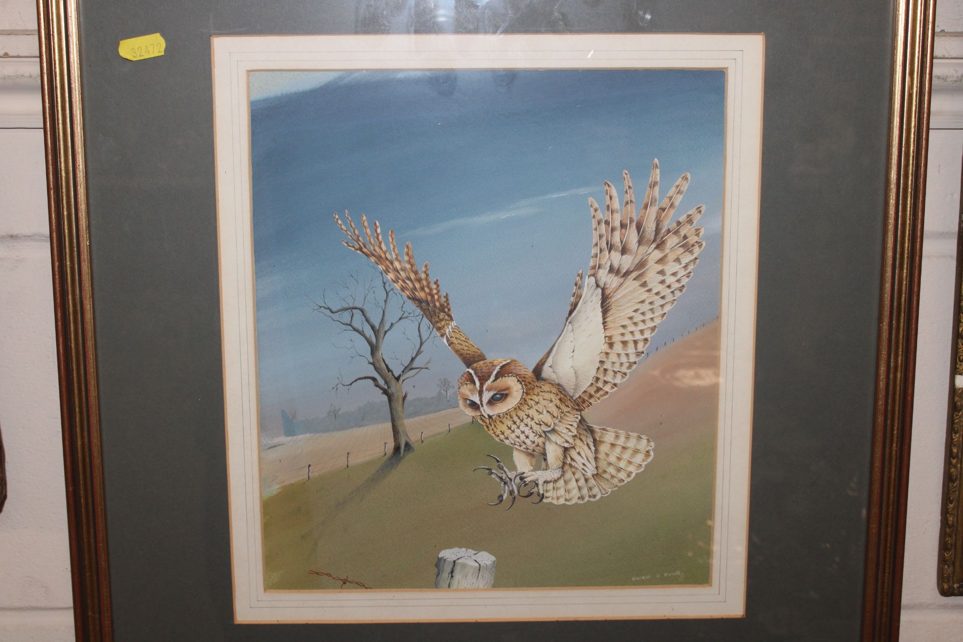 George Evans, watercolour study of an owl in fligh - Image 2 of 3