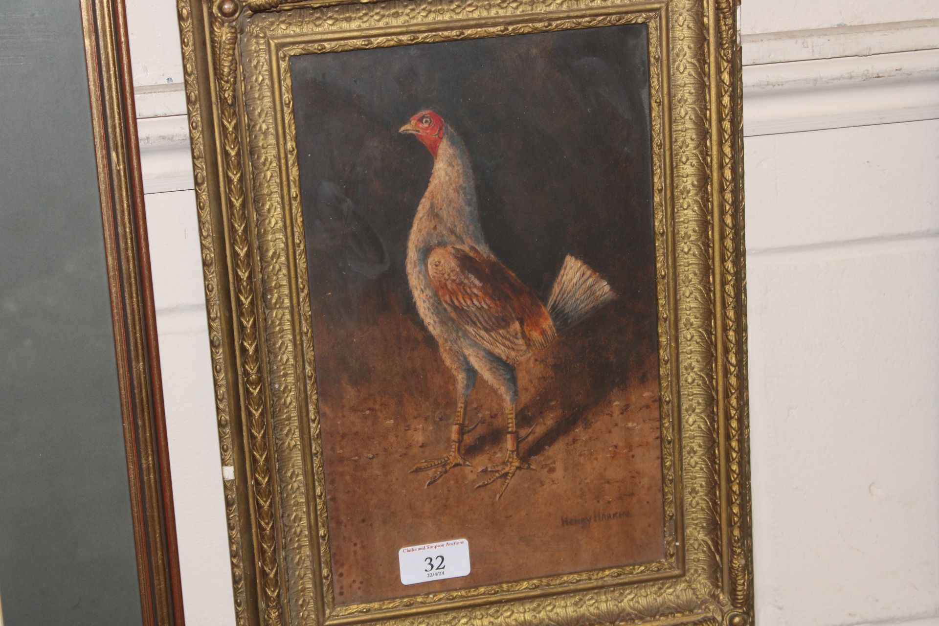 Henry Harkin, "Old English Gamecock" oil on board - Image 2 of 3