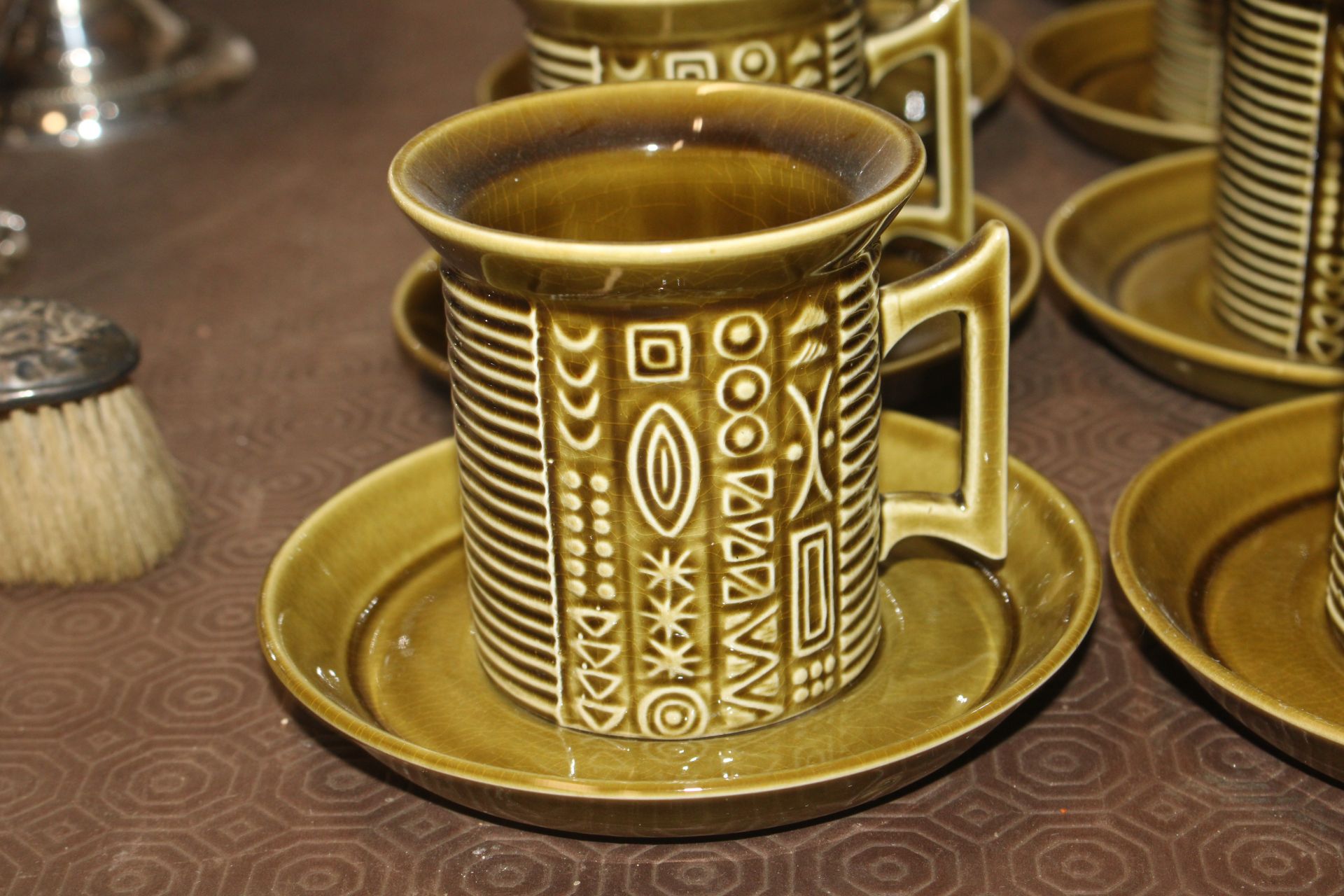 A Portmeirion "Cypher" green glazed coffee set - Image 3 of 3