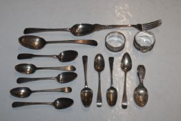 A Sterling silver feeding spoon; various silver sp