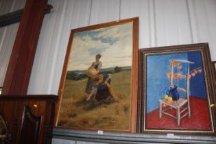 Early 20th Century school, oil on canvas study of young girls picking flowers, monogrammed and dated