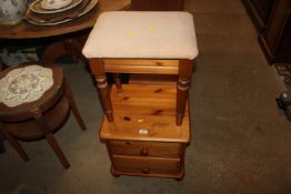 A pine two drawer bedside chest and a pine framed