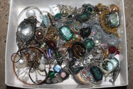 A box of costume jewellery to include bangle and e