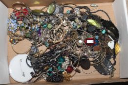 A box of costume jewellery to include necklaces