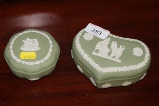Two green Wedgwood trinket boxes