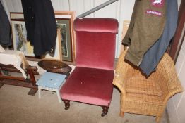 A late Victorian red Dralon upholstered prie-dieu chair