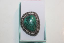 A Sterling silver and malachite brooch, approx. 19
