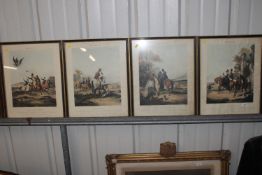 Four antique coloured "Hawking" prints