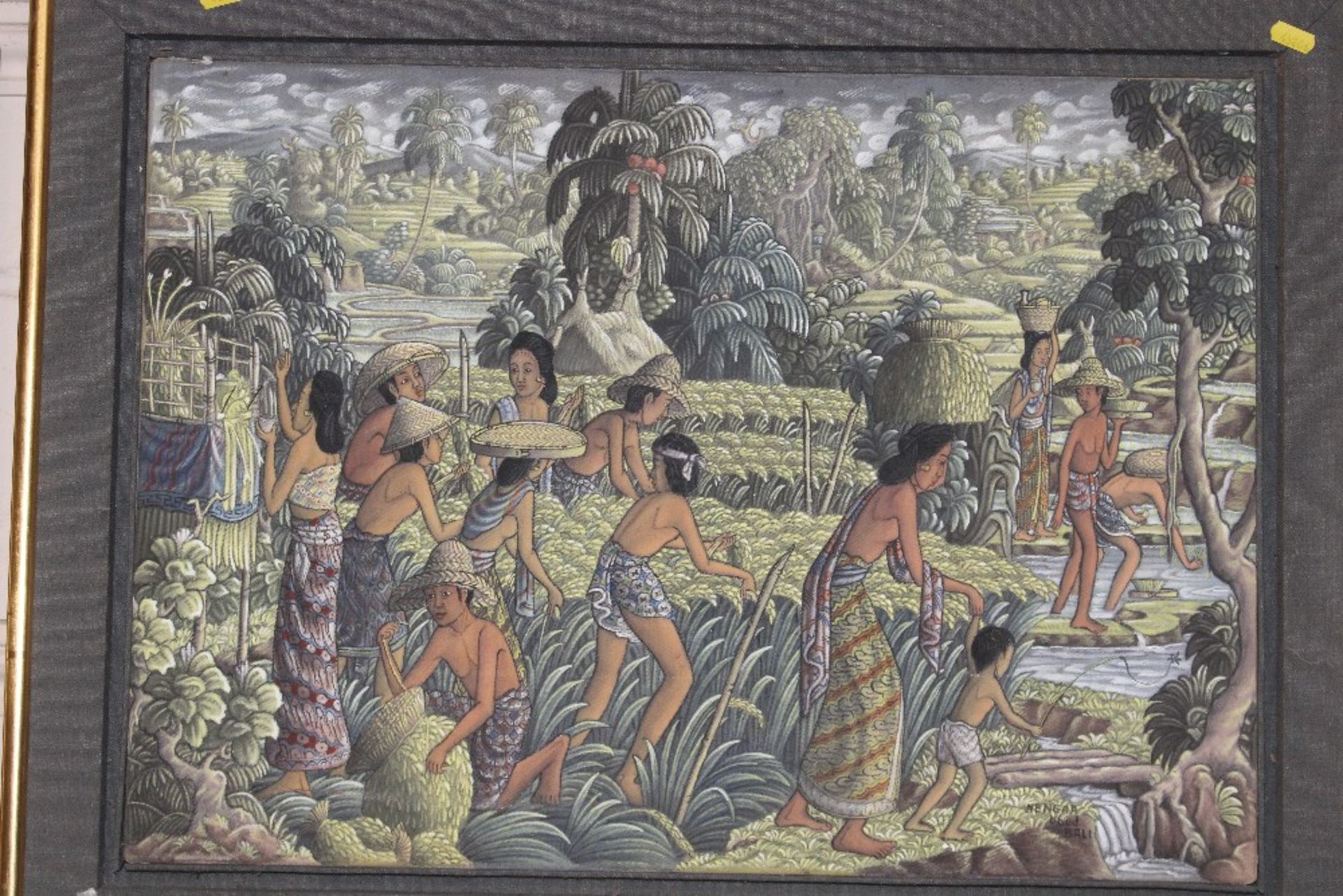 A painting on fabric, study of a jungle river scen - Image 2 of 3