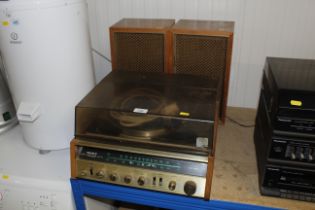 A Sony stereo music system and a pair of speakers