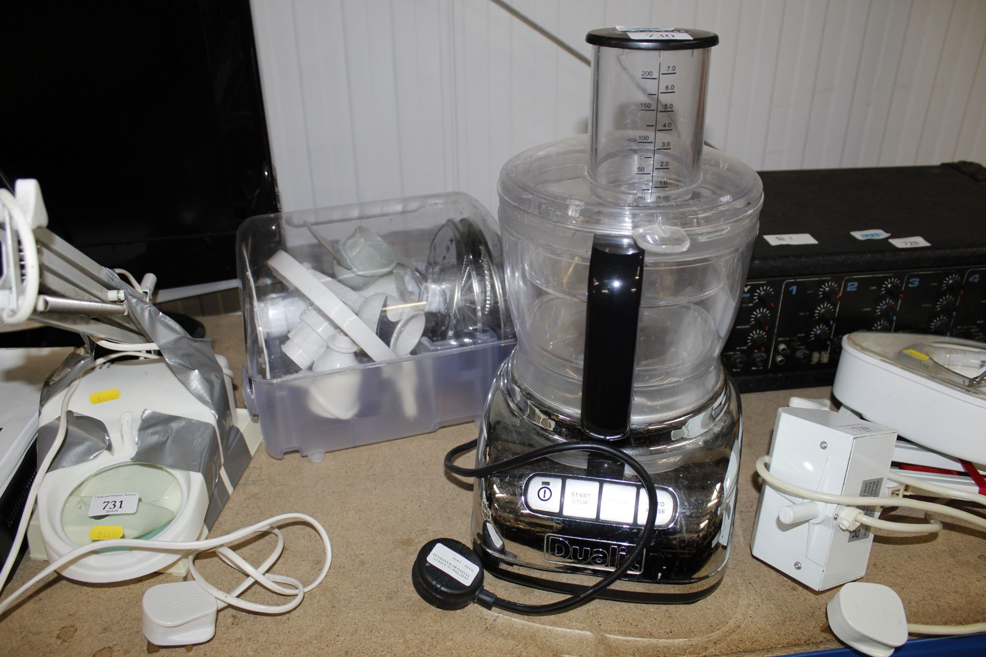 A Dualit food processor with attachments