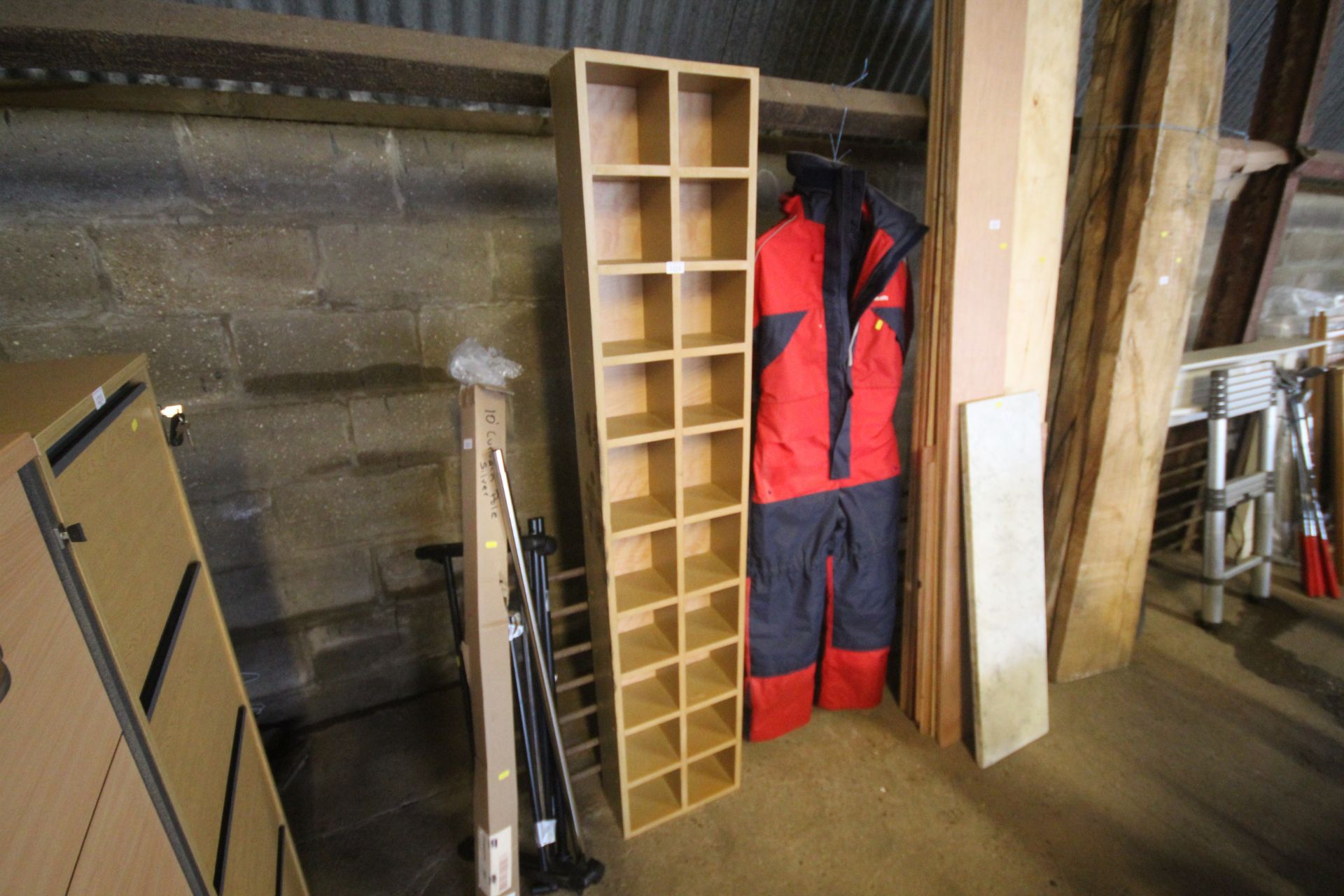 A wooden set of pigeon holes