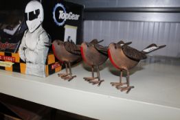 Three tin plate ornaments in the form of robins (1