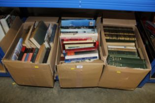 Three boxes of various books to include three volu