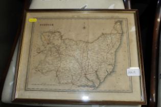 A framed map of Suffolk